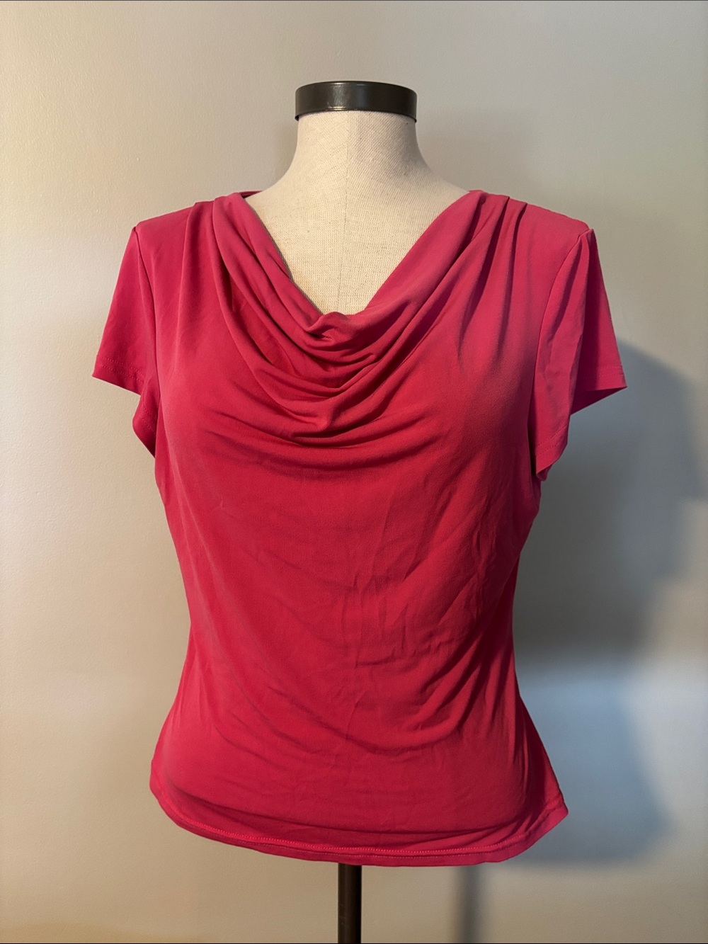 Briggs New York Cowl Neck Short Sleeve Top - Raspberry
